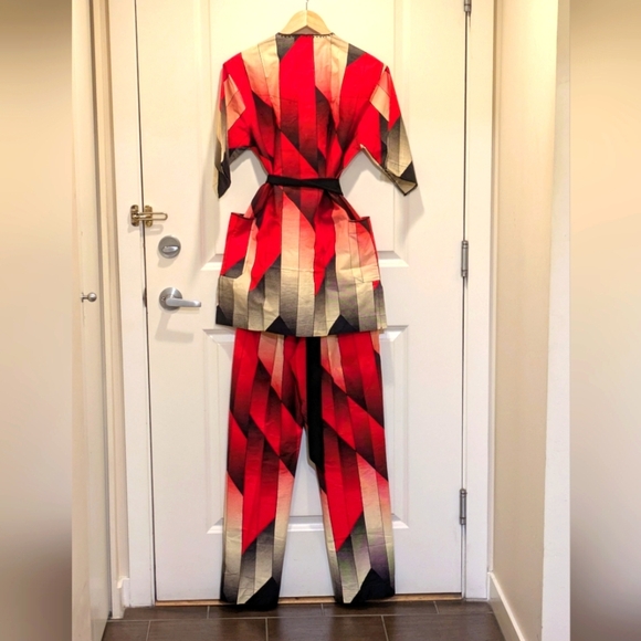 Vintage Swob M Black and Red Patterned Co-Ord Set with Belt - SEE SIZE NOTES - Picture 2 of 16